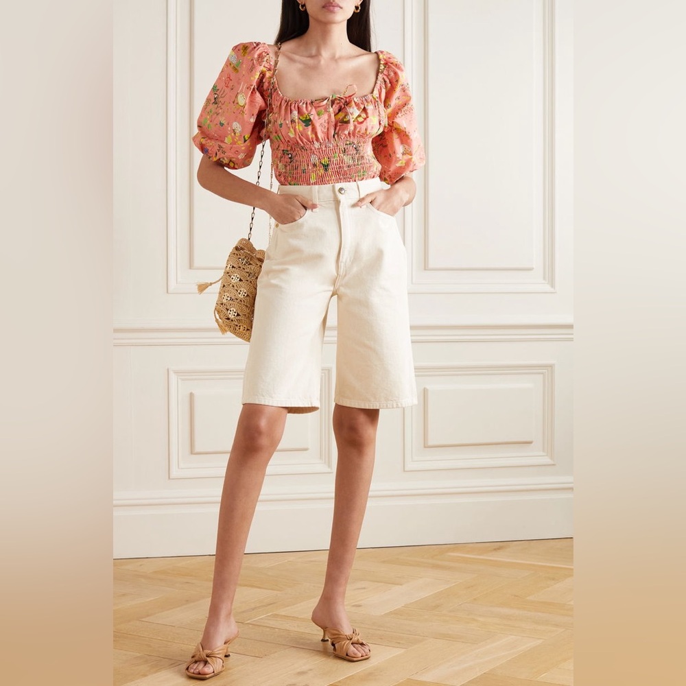 Rhode Jodie Shirred Printed Cotton-Poplin Top - Picture 8 of 10